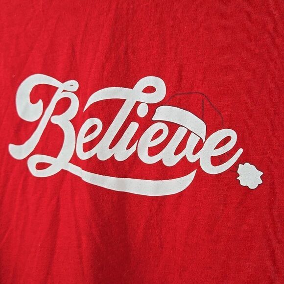 Believe Women's Christmas Short Sleeve T-shirt Small 4/6 Festive Red Holiday Tee - Picture 5 of 8